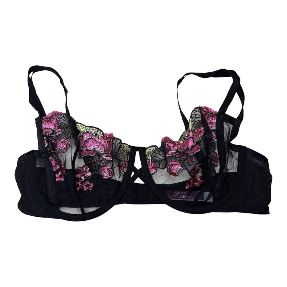 Adored By Adore Me  Jamilla Unlined Underwire Bra Lace Black Pink Size 38D